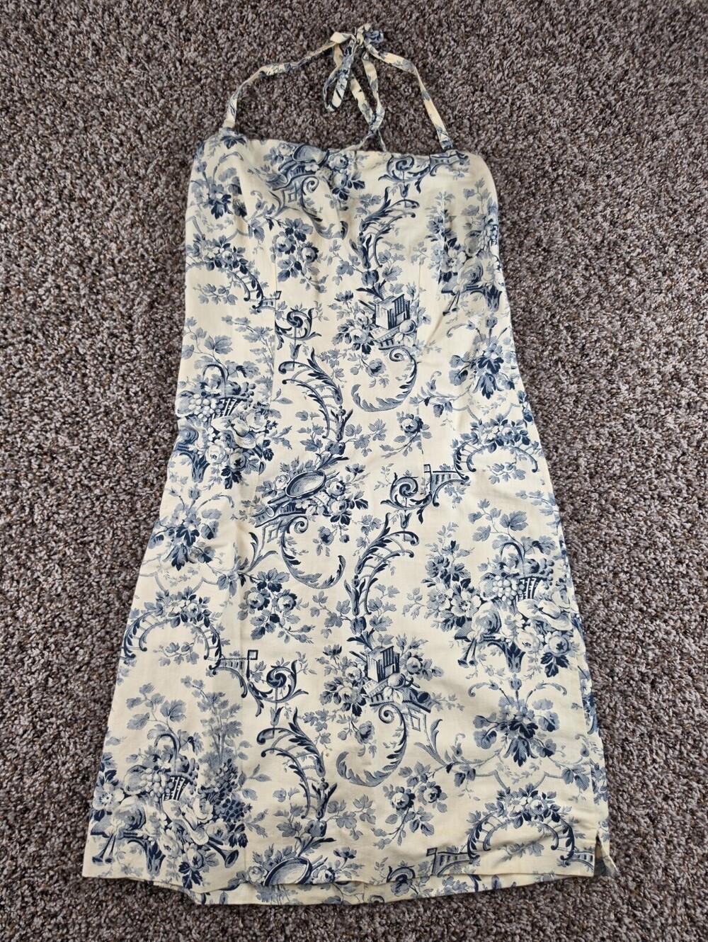 Vintage Y2K Nautica Womens Sz 2 toile-print halter Dress Blue White Knee Length